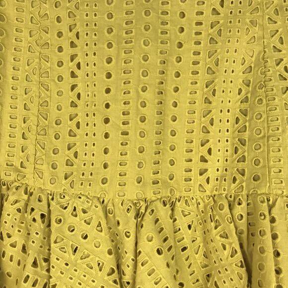 Zara Mini Skirt Eyelet Embroidered Mustard Yellow Ruffle Cotton Women's Medium - Picture 4 of 10